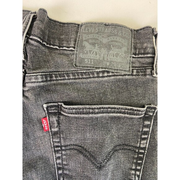 Levis 511 Jeans Men 29x30 Black Faded Grunge Distressed Slim Flex Stretch Cotton - Picture 3 of 9